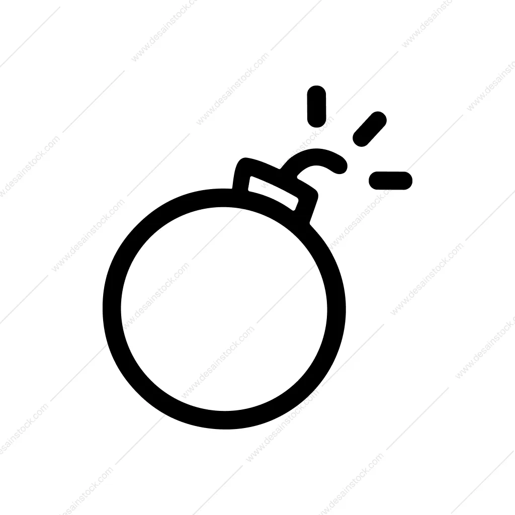 Simple Line Art Bomb With Fuse Icon Design