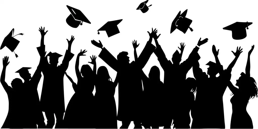 Silhouette Celebrating Graduation Ceremony Crowd of Students Illustration