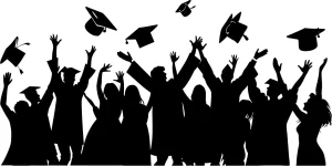 Silhouette Celebrating Graduation Ceremony Crowd of Students Illustration
