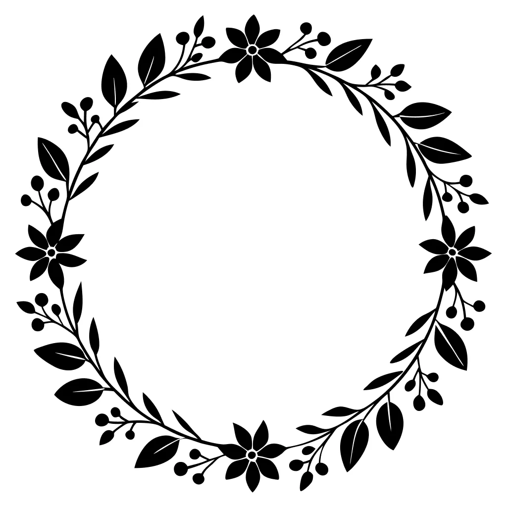 Elegant Silhouette Floral Wreath Circle Frame Decoration