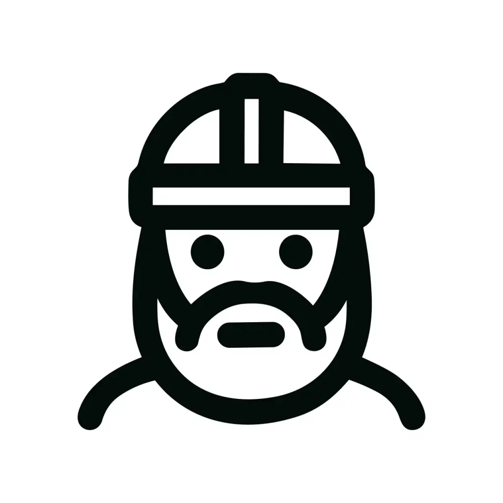 Simple Line Art Miner Character with Hard Hat Icon Illustration