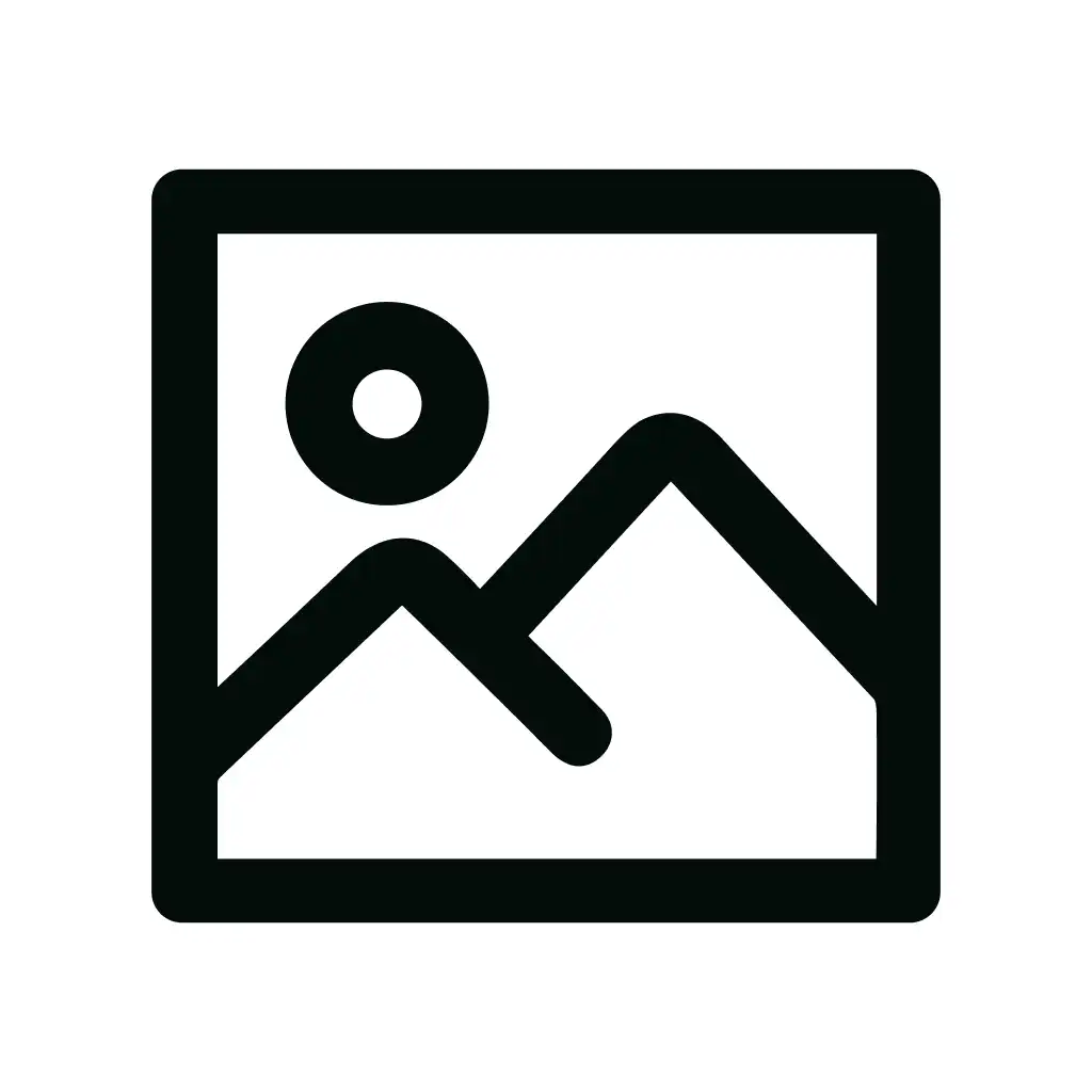 Simple Outline Mountain and Sun Inside Square Frame Minimalist Icon
