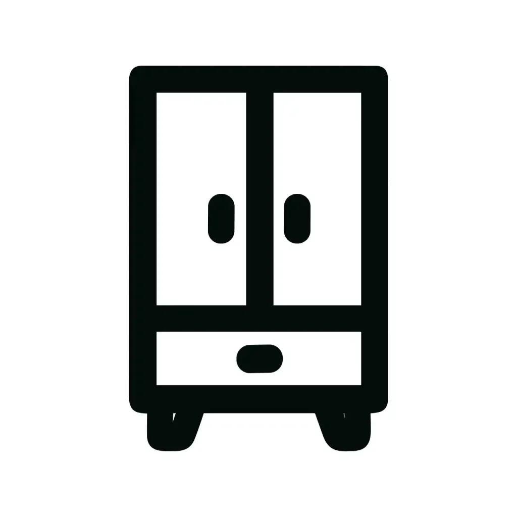 Minimalist Outline Wardrobe Icon Featuring Two Doors And A Bottom Drawer