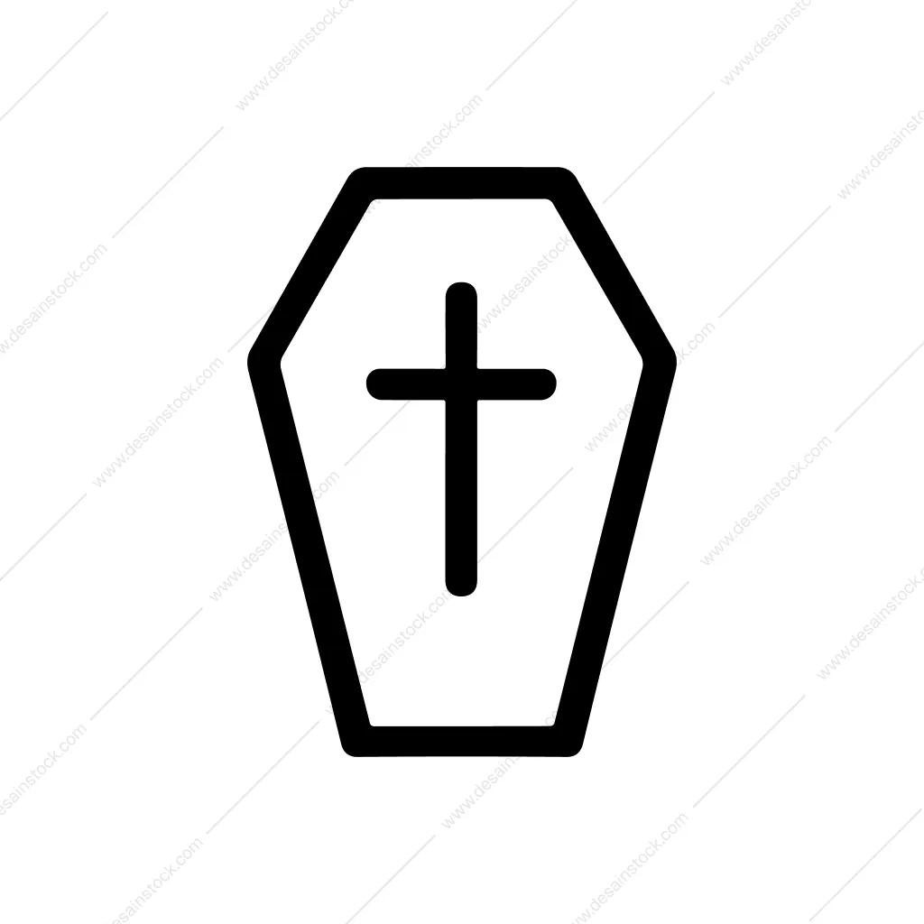 Outline Simple Coffin with Cross Funeral Icon