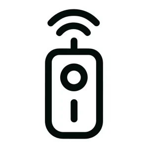 Line Art Black Remote Control Device with Signals Technology Icon