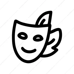 Simple Outline Theater Mask with Leaves Line Icon