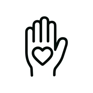 Simple Outline Hand with Heart Shape Symbol Icon