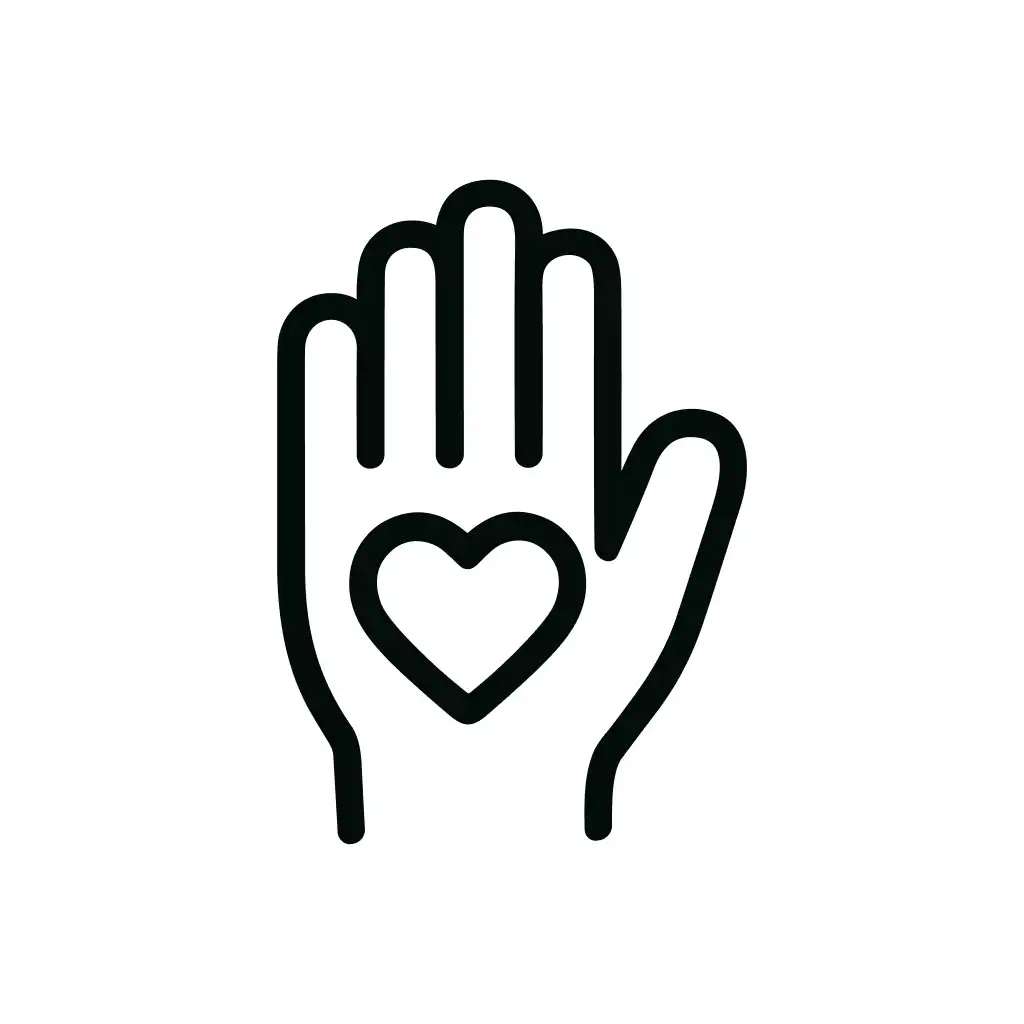 Simple Outline Hand with Heart Shape Symbol Icon