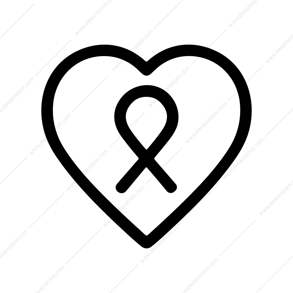 Simple Outline Heart Ribbon Awareness Symbol Graphic