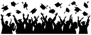 Silhouette Cheering Graduation Student Group with Hats Ceremony