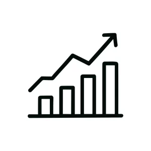 Minimalist Outline Growing Bar Graph with Arrow Finance Statistic Icon