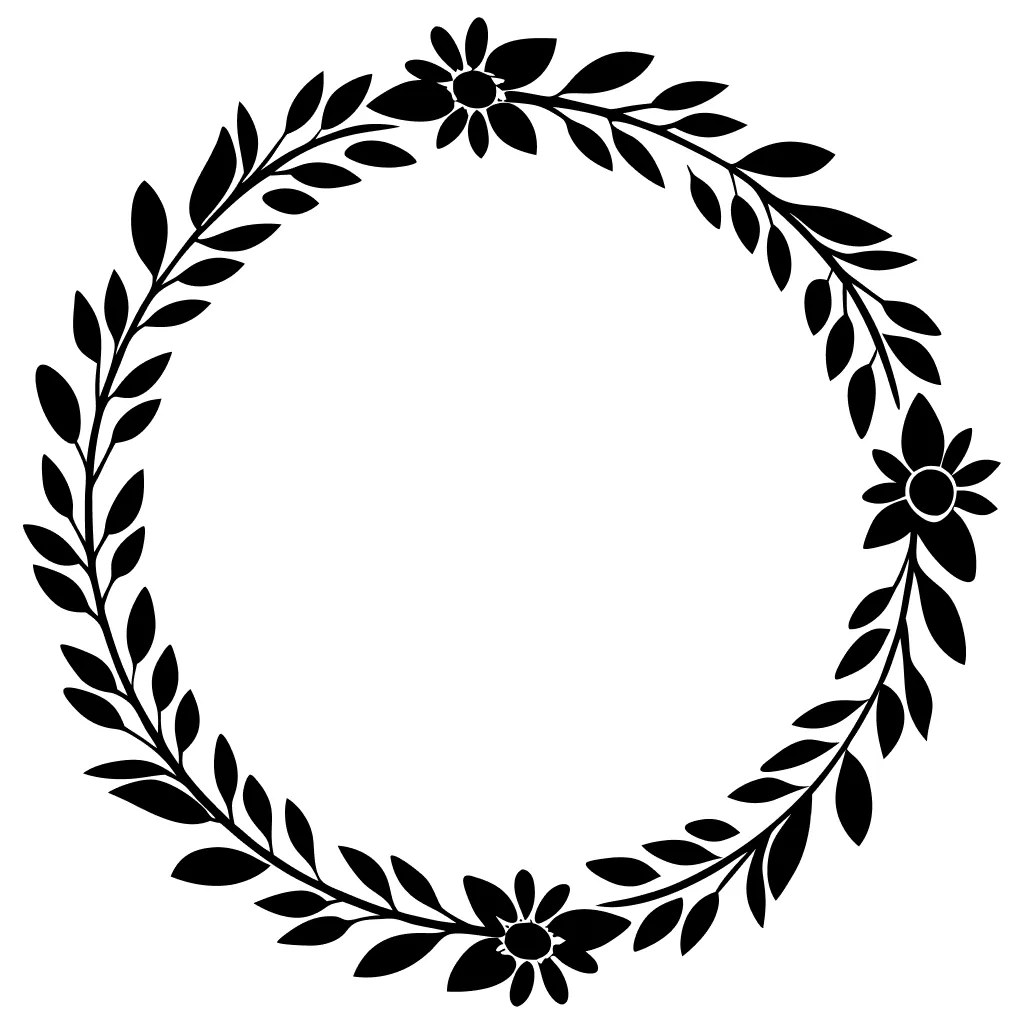 Black Silhouette Floral Leaf Circle Frame Element