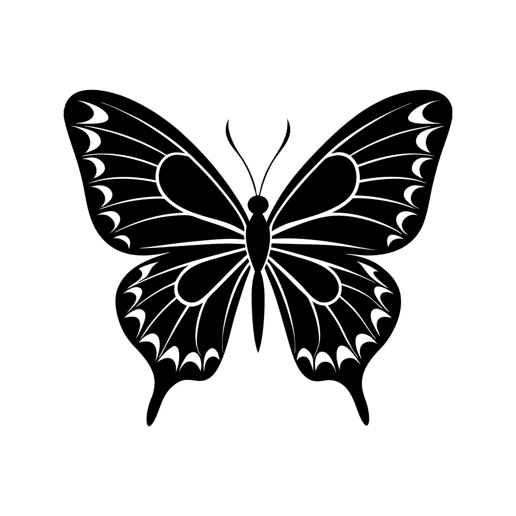 Simple Silhouette Butterfly Insect with Open Wings Wild Life Illustration