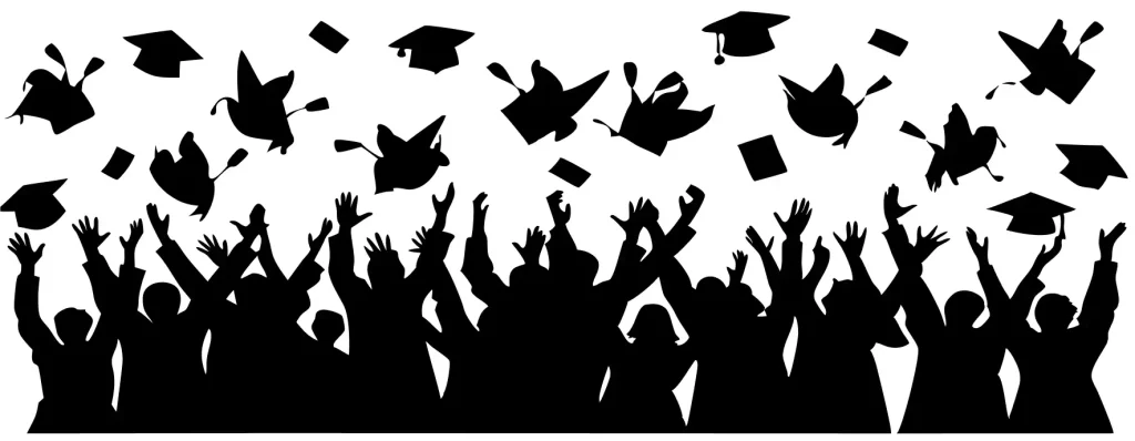 Silhouette Cheerful Graduation Ceremony Students Celebrate Academic Success