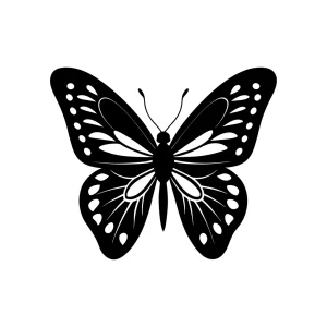 Detailed Monochrome Butterfly Silhouette Illustration with Intricate Wing Patterns