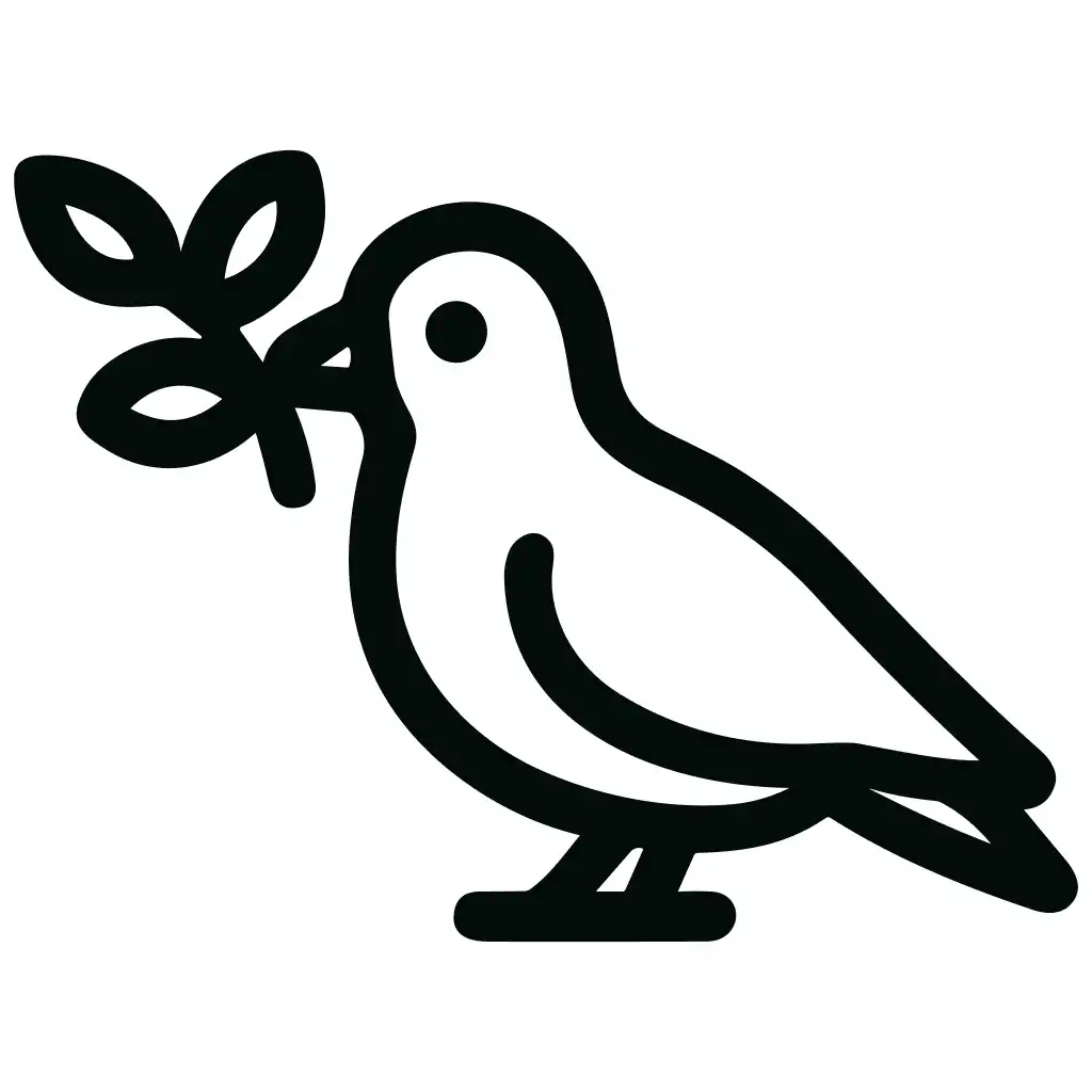 Outline Symbolic Dove with Olive Branch Line Icon