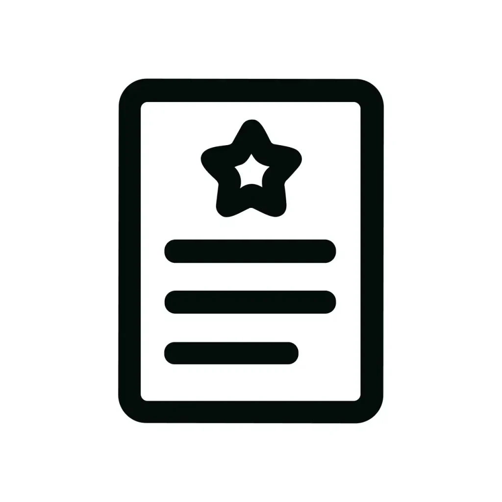 Simple Outlined Certificate with Star and Text Line Icon Illustration