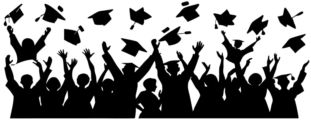 Silhouette Crowd of Graduates Throwing Caps Celebration Illustration