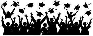 Silhouette Crowd of Graduates Throwing Caps Celebration Illustration