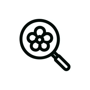 Minimalist Outline Flower in Magnifying Glass Search Icon Design