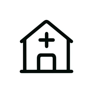 Minimalist Outline Hospital Building With Cross Sign Icon Element Design