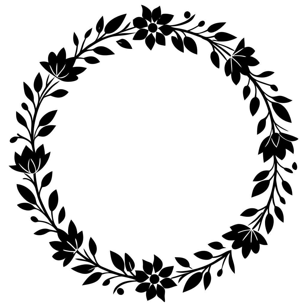 Elegant Silhouette Floral Wreath Circle Frame Decoration