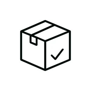 Outline Simple Style Package Box with Check Mark Icon Delivery