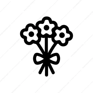 Outline Simple Bouquet Flower with Ribbon Decorative Icon