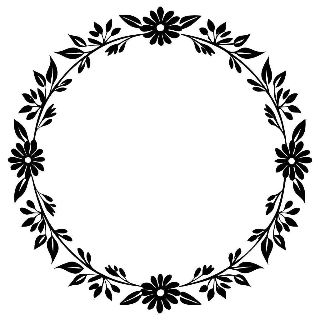 Decorative Floral Circle Frame Black and White Wreath