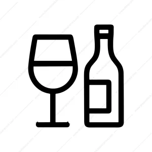 Minimalist Outline Wine Glass and Bottle Drink Icon