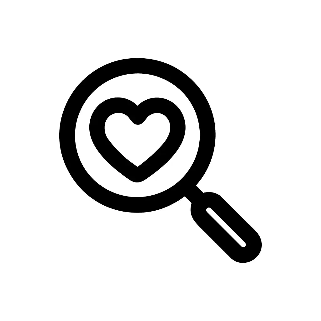 Outline Simple Heart Inside Magnifying Glass Search Symbol Icon Graphic