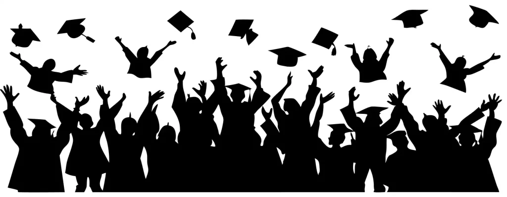 Silhouette Joyful Students Graduation Ceremony with Caps Celebration
