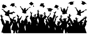 Silhouette Joyful Students Graduation Ceremony with Caps Celebration