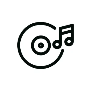 Minimalist Outline Music Record and Note Symbol for Audio Entertainment