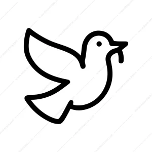 Simple Outline Dove with Branch Sign Shape Icon