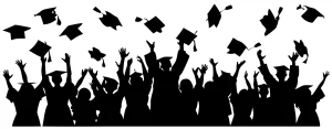 Silhouette Celebration Graduation Throwing Cap People Crowd Illustration