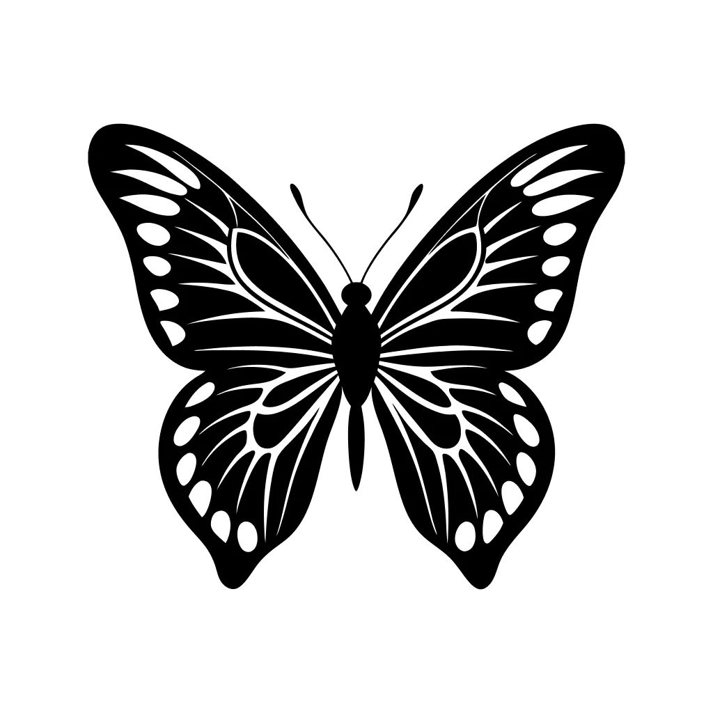 Detailed Black and White Butterfly Insect with Symmetrical Wings Illustration