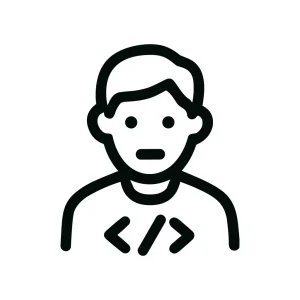 Simple Line Drawing Programmer Avatar with Coding Symbols Icon