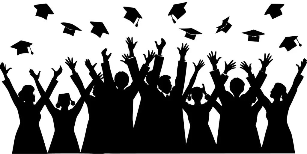 Celebration Silhouette Students Tossing Graduation Hats Ceremony Crowd