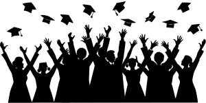 Celebration Silhouette Students Tossing Graduation Hats Ceremony Crowd
