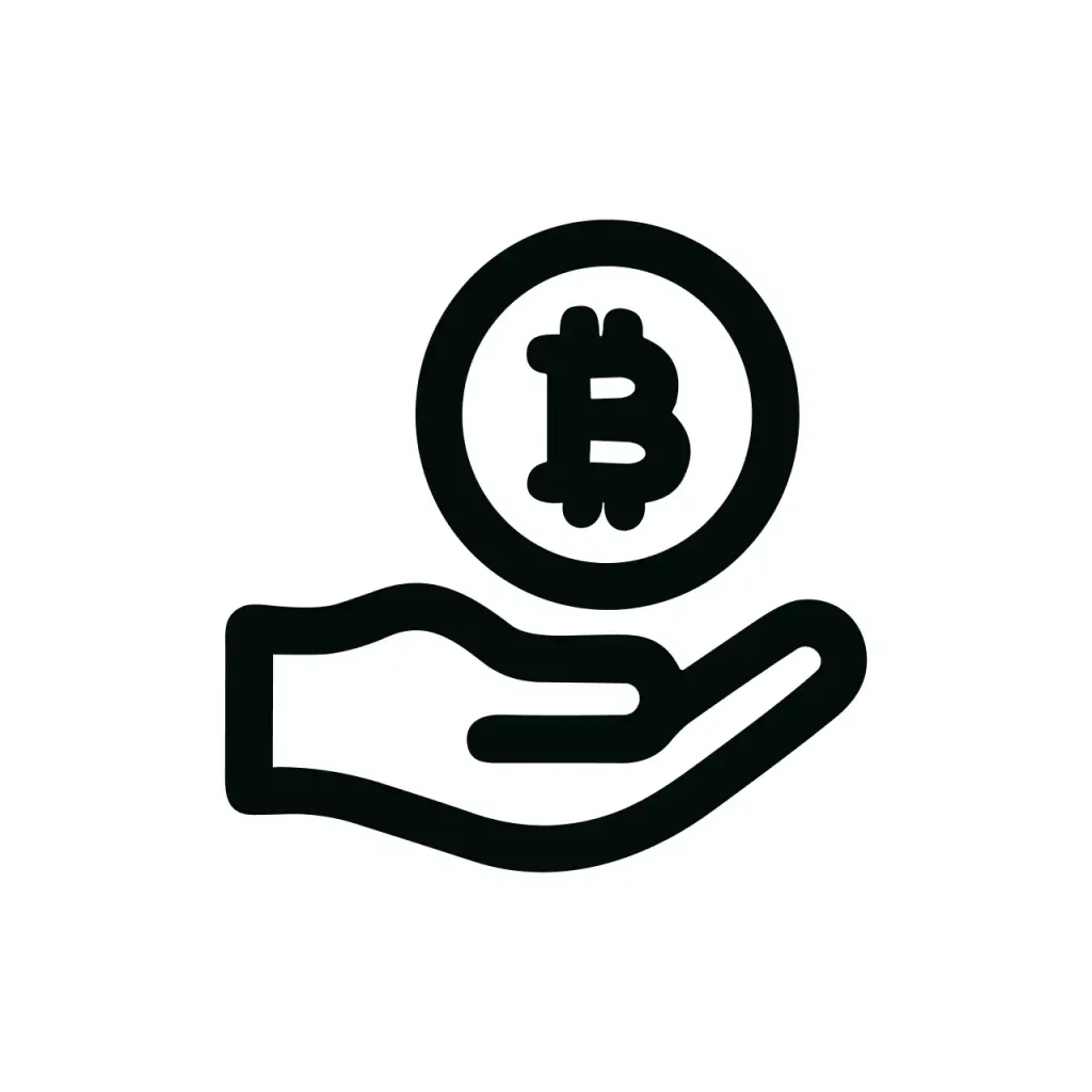 Minimalist Outline Hand Offering Bitcoin Cryptocurrency Investment Symbol Icon