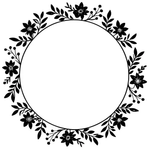 Silhouette Floral Circle Frame with Leaf Border Element