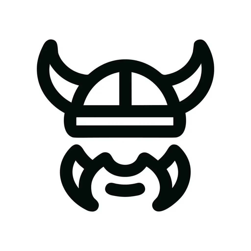Minimalist Outline Viking Warrior Helmet with Beard Line Art Icon