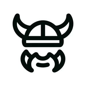 Minimalist Outline Viking Warrior Helmet with Beard Line Art Icon