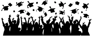 Minimalist Silhouette Crowd Graduation Throwing Caps Celebration Event