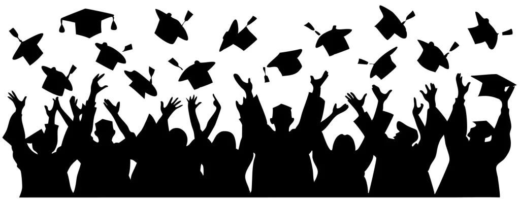 Silhouette Crowd Graduation Ceremony Throwing Mortarboard Hat Celebration