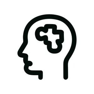 Line Art Human Head with Puzzle Piece Idea Concept Icon