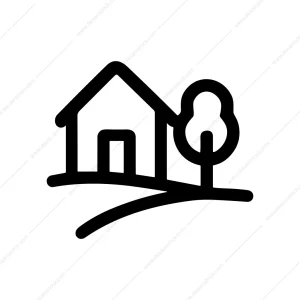 Simple Outline Home with Tree Landscape Icon