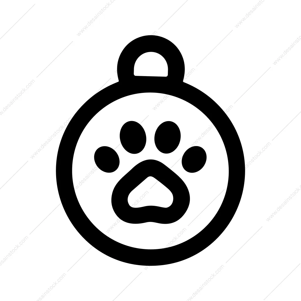 Simple Line Pet Pawprint Round Tag Icon Symbol