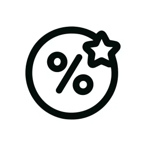 Bold Outline Discount Percentage Symbol with Star Promotion Icon Graphic